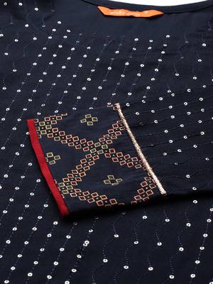 Indo Era Navy blue Embroidered Straight Kurta Trouser With Dupatta Set 5