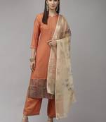Indo Era Orange Solid Straight Kurta Palazzo with Dupatta Sets