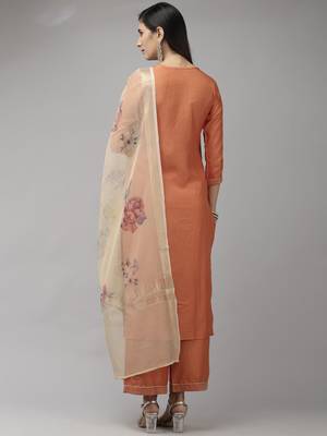 Indo Era Orange Solid Straight Kurta Palazzo with Dupatta Sets 2