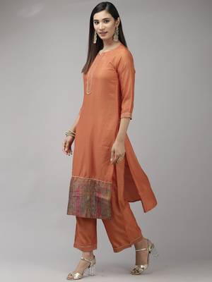 Indo Era Orange Solid Straight Kurta Palazzo with Dupatta Sets 3