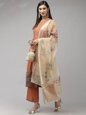 Indo Era Orange Solid Straight Kurta Palazzo with Dupatta Sets 4