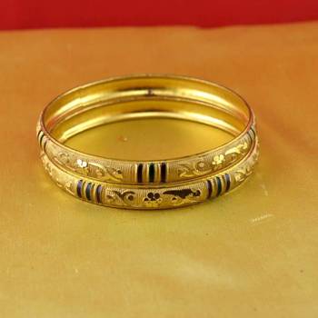 gold moti stone cz polki kundun meenakari pearl bangle kara size-2.6 2