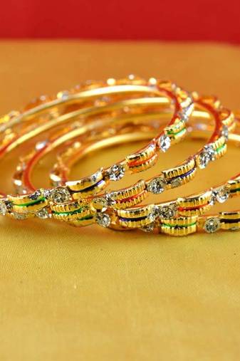 Gold Moti Stone Cz Polki Kundun Meenakari Pearl Bangle Kara