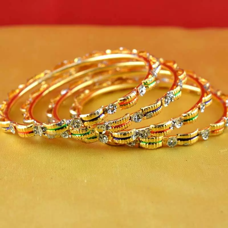 Gold Moti Stone Cz Polki Kundun Meenakari Pearl Bangle Kara