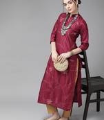 Indo Era Magenta Embroidered Straight Kurta with Trouser Set