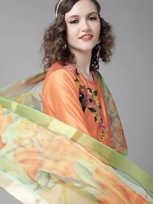 Indo Era Orange Embroidered Straight Kurta Palazzo with Dupatta Set 4