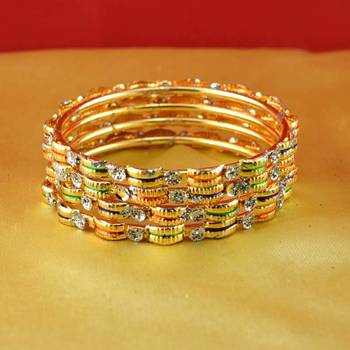 Gold Moti Stone Cz Polki Kundun Meenakari Pearl Bangle Kara 2
