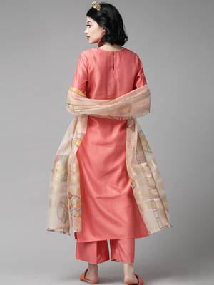 Indo Era Red Embroidered Straight Kurta Palazzo with Dupatta Set 2