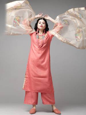 Indo Era Red Embroidered Straight Kurta Palazzo with Dupatta Set 4