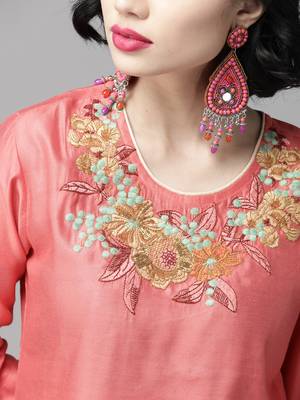 Indo Era Red Embroidered Straight Kurta Palazzo with Dupatta Set 5