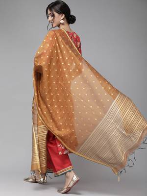 Indo Era Red Printed Straight Kurta Palazzo with Dupatta Sets 2