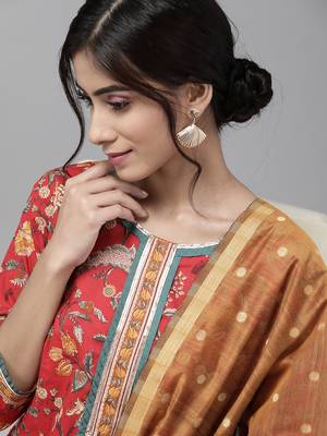 Indo Era Red Printed Straight Kurta Palazzo with Dupatta Sets 5