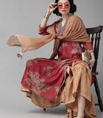 Indo Era Printed Red Straight Kurta Sharara With Dupatta Set