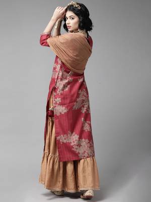 Indo Era Printed Red Straight Kurta Sharara With Dupatta Set 2