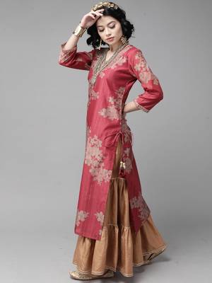 Indo Era Printed Red Straight Kurta Sharara With Dupatta Set 3