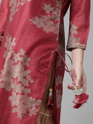 Indo Era Printed Red Straight Kurta Sharara With Dupatta Set 5