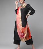 Indo Era Black Embroidered Straight Kurta Palazzo With Dupatta Set