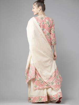 Indo Era Pink Floral Printed Straight Kurta Skirt with Dupatta Set 2