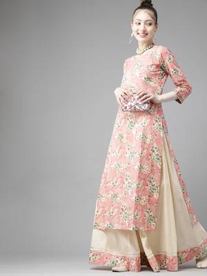 Indo Era Pink Floral Printed Straight Kurta Skirt with Dupatta Set 3