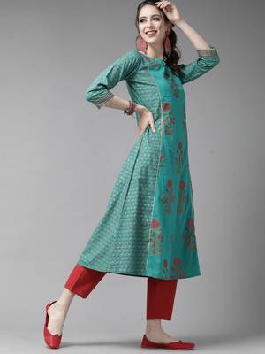 Indo Era Green Floral Printed A-Line Kurta Trouser With Dupatta Set 3