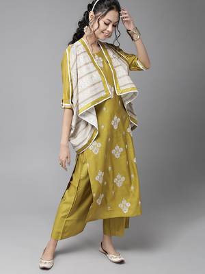 Indo Era Olive Embroidered Straight Kurta Palazzo With Dupatta Set 1