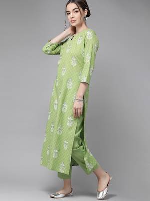 Indo Era Green Printed Straight Kurta Trouser With Dupatta Set 3