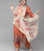 Indo Era Orange Solid Straight Kurta Palazzo with Dupatta Sets