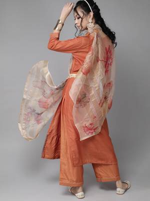 Indo Era Orange Solid Straight Kurta Palazzo with Dupatta Sets 2