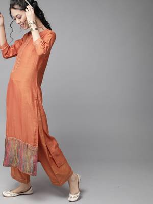 Indo Era Orange Solid Straight Kurta Palazzo with Dupatta Sets 3