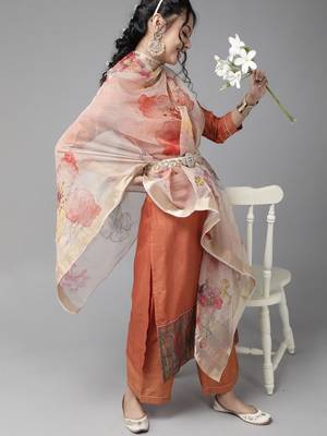 Indo Era Orange Solid Straight Kurta Palazzo with Dupatta Sets 4