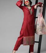 Indo Era Red Foil Floral Printed Kurta Palazzo with Dupatta Sets