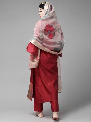 Indo Era Red Foil Floral Printed Kurta Palazzo with Dupatta Sets 2