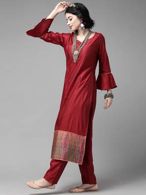 Indo Era Red Foil Floral Printed Kurta Palazzo with Dupatta Sets 3