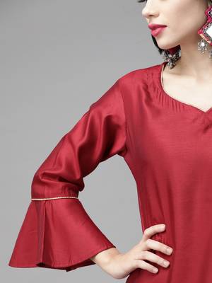 Indo Era Red Foil Floral Printed Kurta Palazzo with Dupatta Sets 5