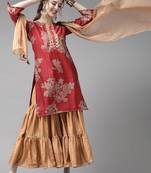 Indo Era Red Printed Straight Kurta Sharara With Dupatta Set