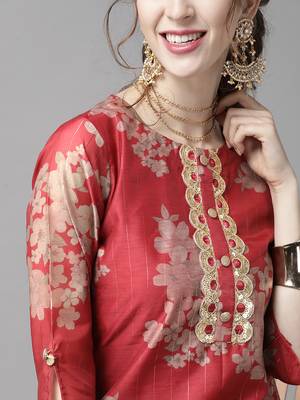 Indo Era Red Printed Straight Kurta Sharara With Dupatta Set 5