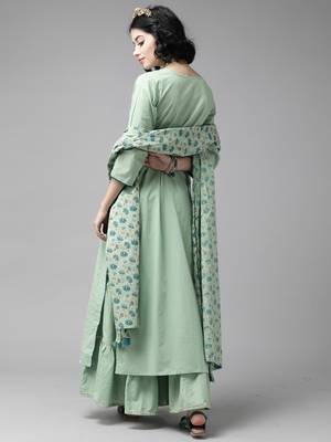 Indo Era Sea Green Embroidered Straight Kurta Sharara With Dupatta Set 2