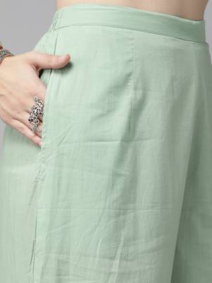 Indo Era Sea Green Embroidered Straight Kurta Sharara With Dupatta Set 5