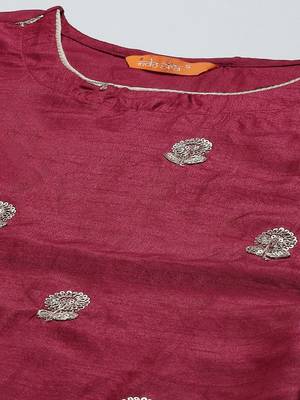 Indo Era Wine Embroidered Straight Kurta Trouser With Dupatta Set 5