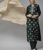 Indo Era Green Embroidered Straight Kurta Palazzo With Dupatta Set
