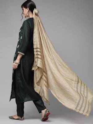 Indo Era Green Embroidered Straight Kurta Palazzo With Dupatta Set 2