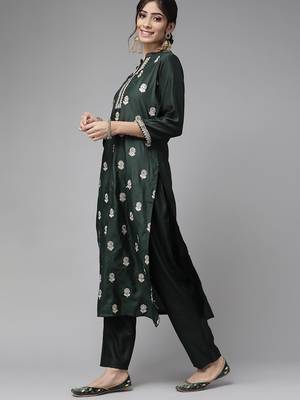 Indo Era Green Embroidered Straight Kurta Palazzo With Dupatta Set 3