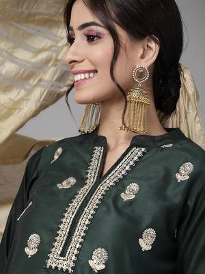 Indo Era Green Embroidered Straight Kurta Palazzo With Dupatta Set 5