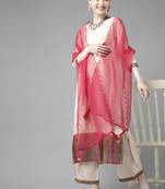 Indo Era Off White Solid Straight Kurta Palazzo with Dupatta Sets