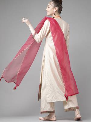 Indo Era Off White Solid Straight Kurta Palazzo with Dupatta Sets 2