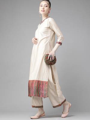 Indo Era Off White Solid Straight Kurta Palazzo with Dupatta Sets 3
