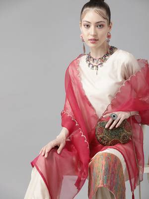 Indo Era Off White Solid Straight Kurta Palazzo with Dupatta Sets 4