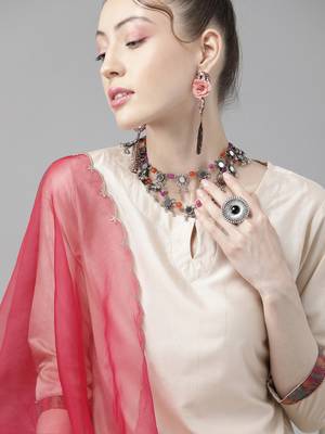 Indo Era Off White Solid Straight Kurta Palazzo with Dupatta Sets 5