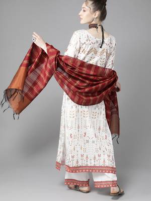 Indo Era White Foil Printed Straight Kurta with Palazzo Dupatta Set 2