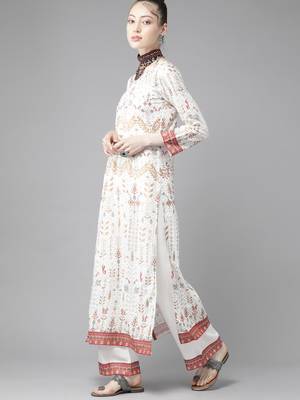Indo Era White Foil Printed Straight Kurta with Palazzo Dupatta Set 3